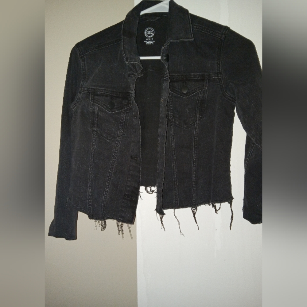 Kids black distress ripped denim jacket
